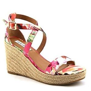 Steve Madden Montauk Womens Floral Espadrille Platform Wedge Sandals